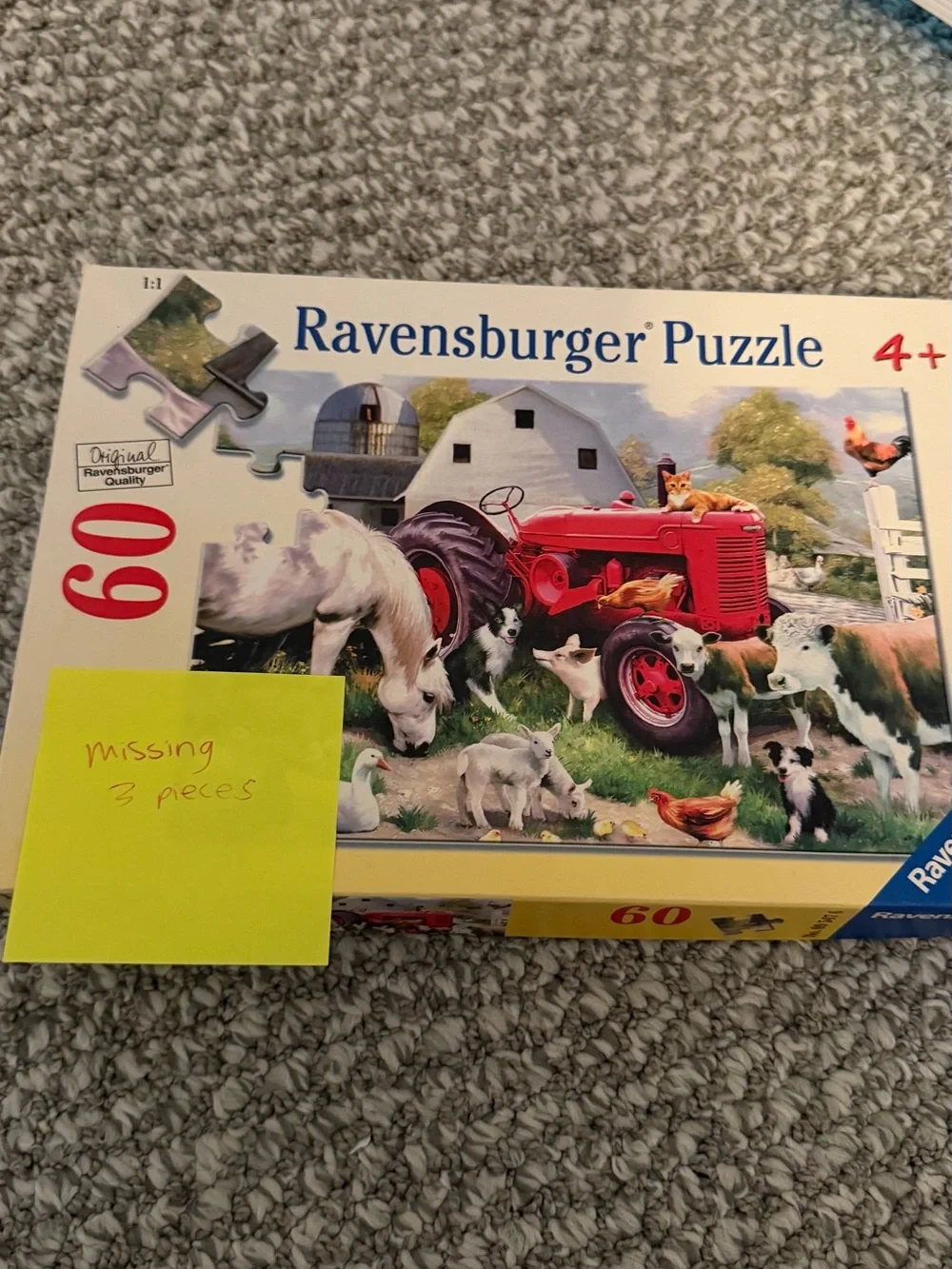 Ravensburger Kids Puzzle - Red Tractor Farm Scene (60 pcs) missing 3 pcs
